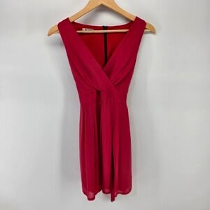 Wal G Mini Dress Wom S Red Surplice V-Neck Sleeveless Fit & Flare Party ART 2752